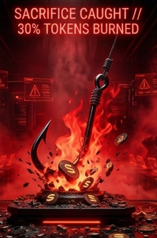 Red flaming hook: sacrifice caught, 30% tokens burned